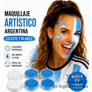 MAQUILLAJE ARTISTICO ARGENTINA CELESTE Y BLANCO (BLISTER X 6 UNIDADES - 12GR)